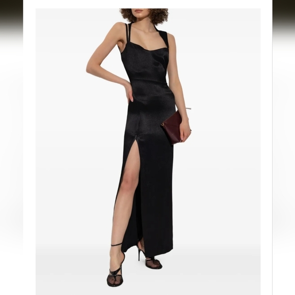 IRO Ruina Women's Black Asymmetrical Sweetheart Neck Long Cocktail Dress 38